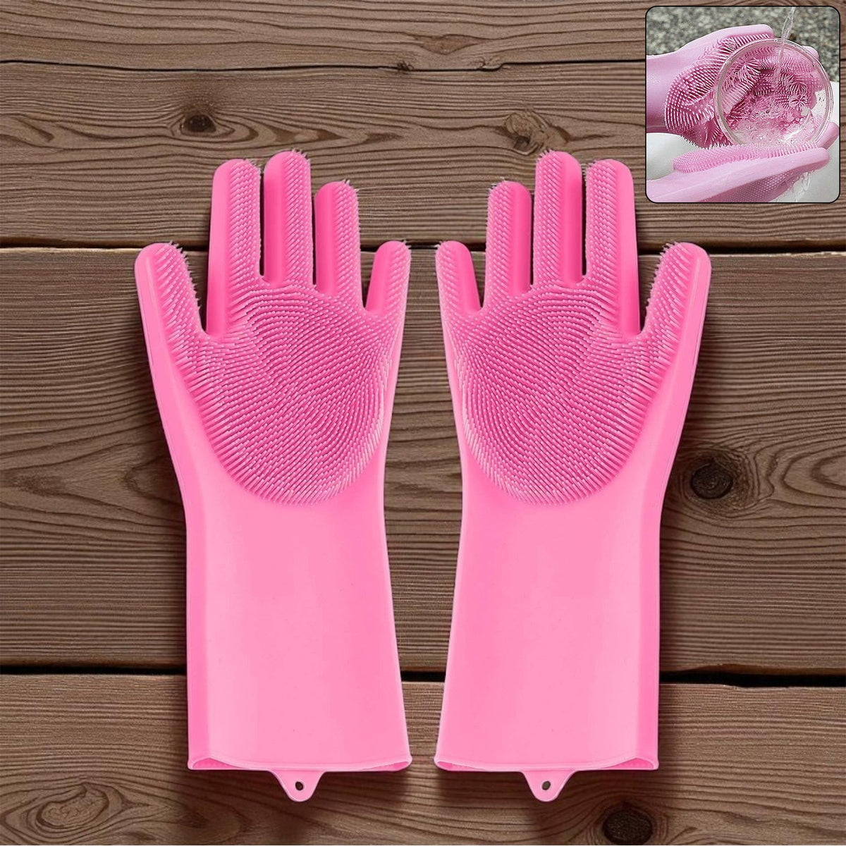 Reusable Silicone Cleaning Brush Scrubber Gloves (Multicolor)