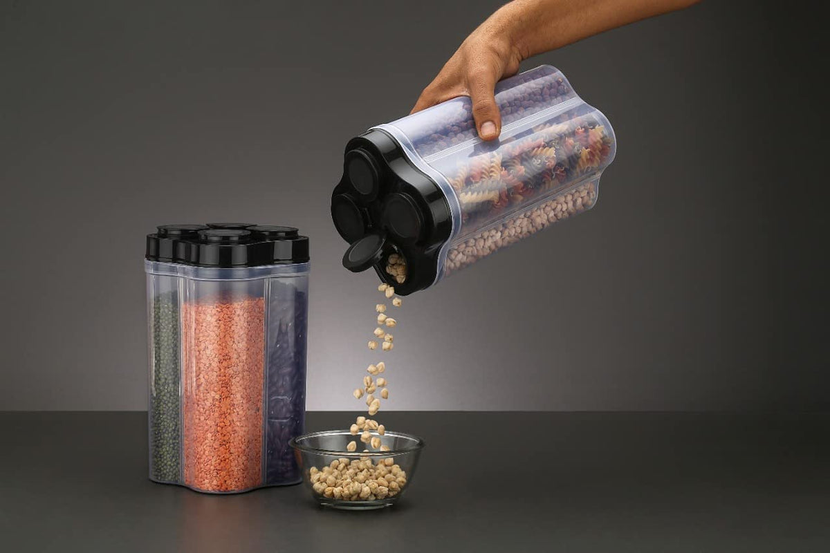 Plastic food storage jar with secure locking lid
Plastic food storage jar with secure locking lid 1
4-section container jar for fridge storage 2
4-section plastic food storage container with lock 3
Lockable food