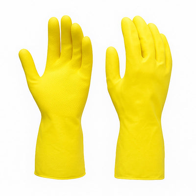 2 pair med yellow gloves For Types Of Purposes Like Washing Utensils, Gardening And Cleaning Toilet Etc.